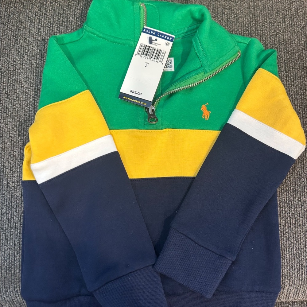 Ralph Lauren Green and Yellow Quarter-Zip Pullover